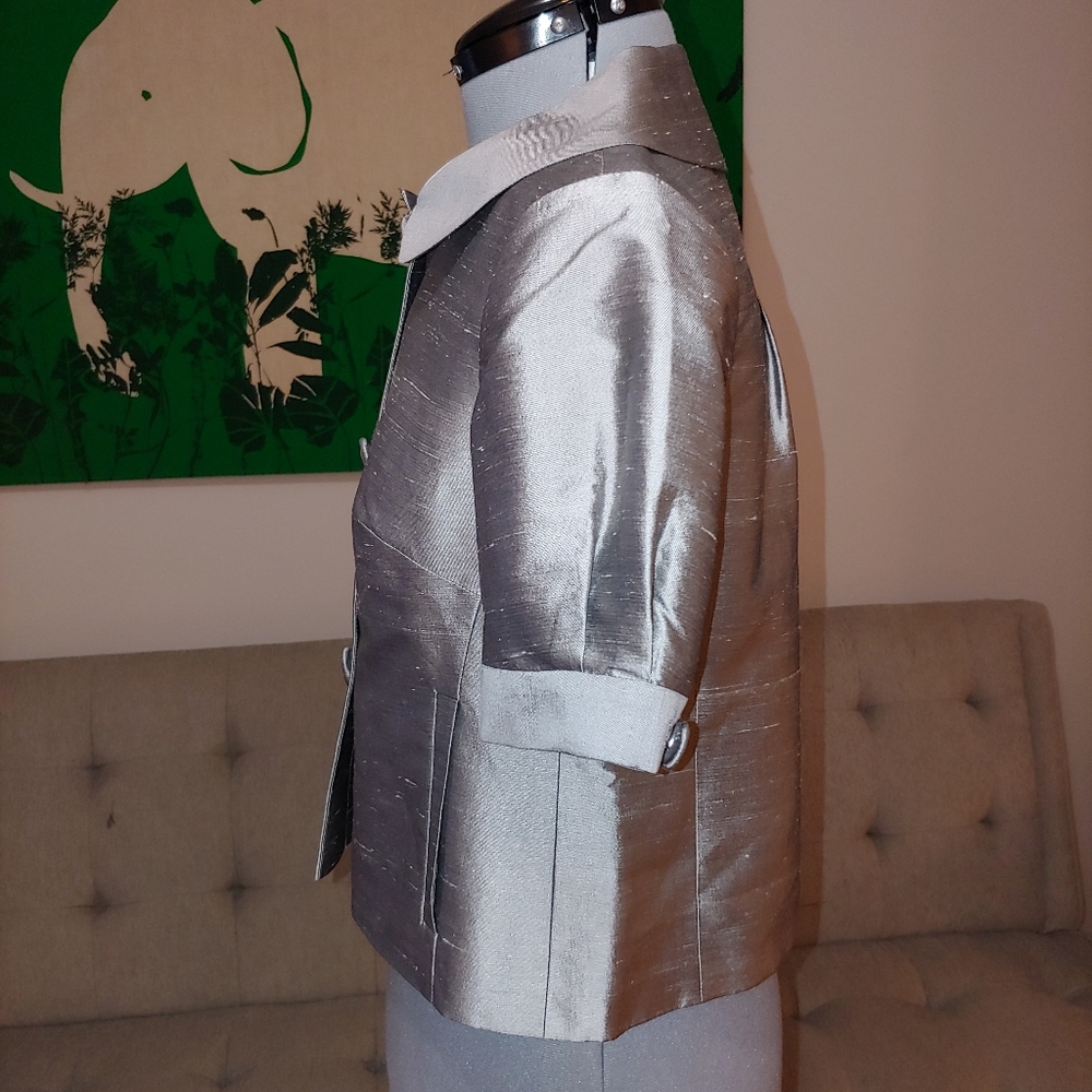 Loft silk shantung metallic cropped jacket NWOT - Picture 10 of 12